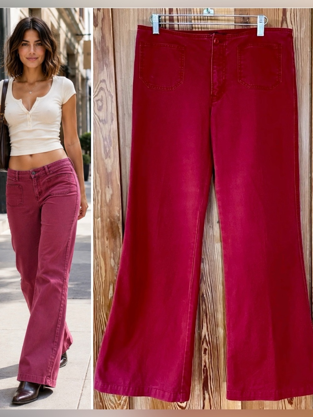 Vntg Y2K Abercrombie Low Rise Flare Patch Pocket Pants Sz 16 Modern M 8-10 💛🍄
